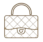Icon of a quilted flap handbag representing that Pixie Collective Purse Pillows fit all sizes, including Chanel Mini, Small, and Classic bags